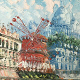Paris View of the Moulin Rouge, boulevard Clichy and Sacré-Coeur Oil on canvas signed