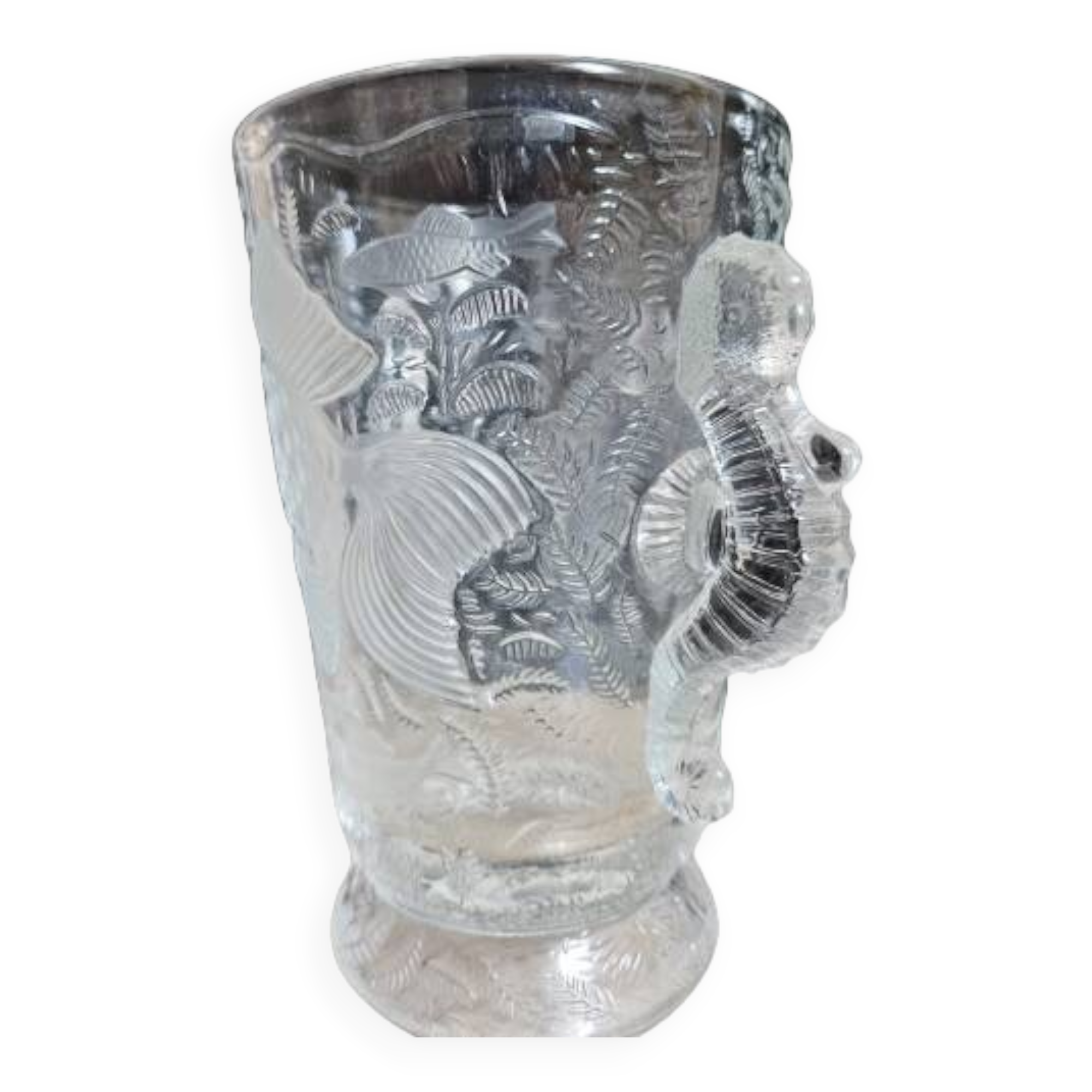 Art deco crystal vase with fish and seahorse motifs