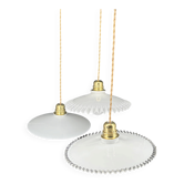 Lot de 3 suspensions en opaline blanche dépareillées, câble tressé