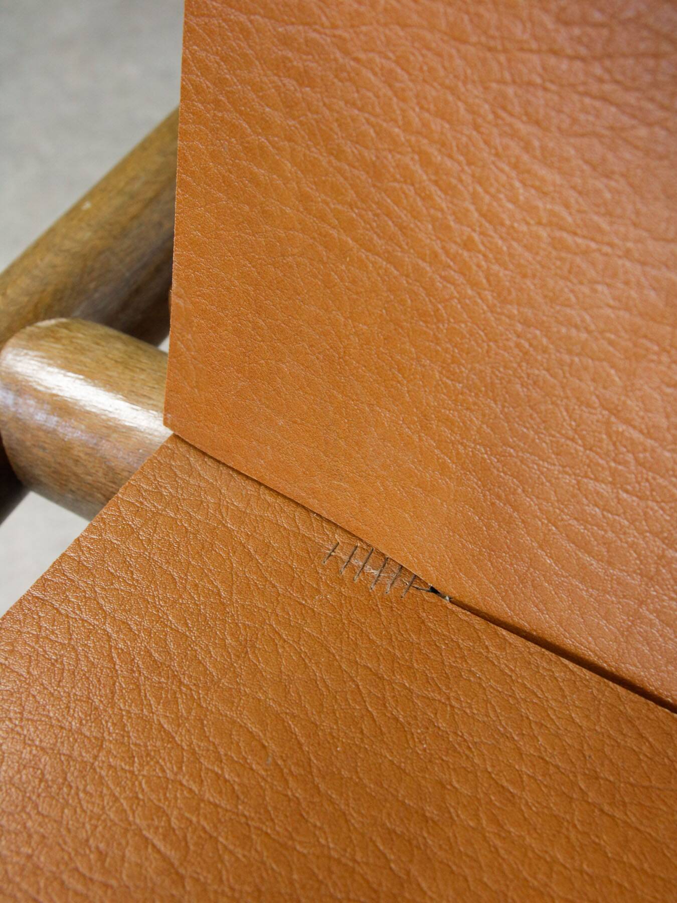 Mid-Century Scandinavian Armchair in Wood & Brown Leatherette, 60s