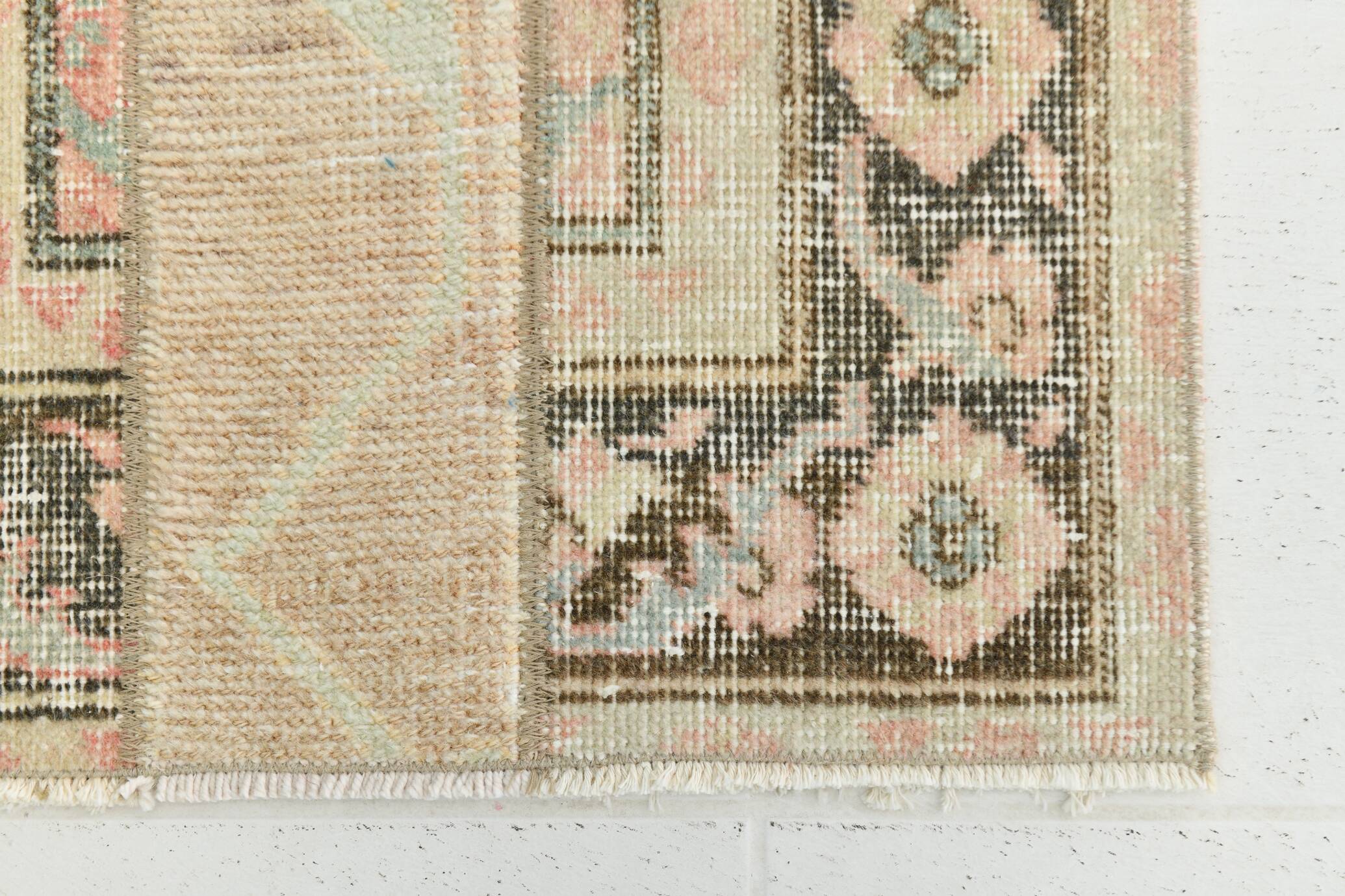 2x11 Dark Green & Beige Turkish Runner Rug, 55x338Cm