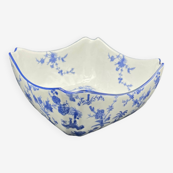 Saladier, décor chinoisant, décoration végétale, floral, estampille, porcelaine blanche, bleu, Chine