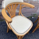 Pair of vintage curved wood bistro armchairs