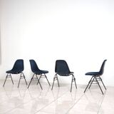 Set of 6 Eames Fiberglass DSX side chairs blue with velvet upholstery