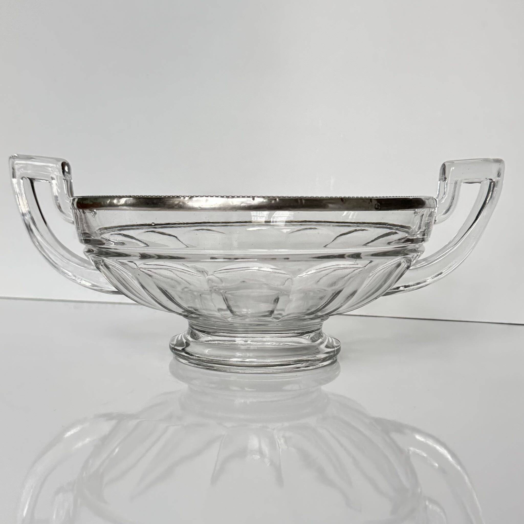 Val Saint Lambert Crystal Fruit Bowl | Silver Rim | Art Deco