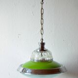 Vintage green glass and chrome metal pendant light