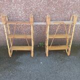 Pair of wall shelves vintage in rattan bamboo wicker