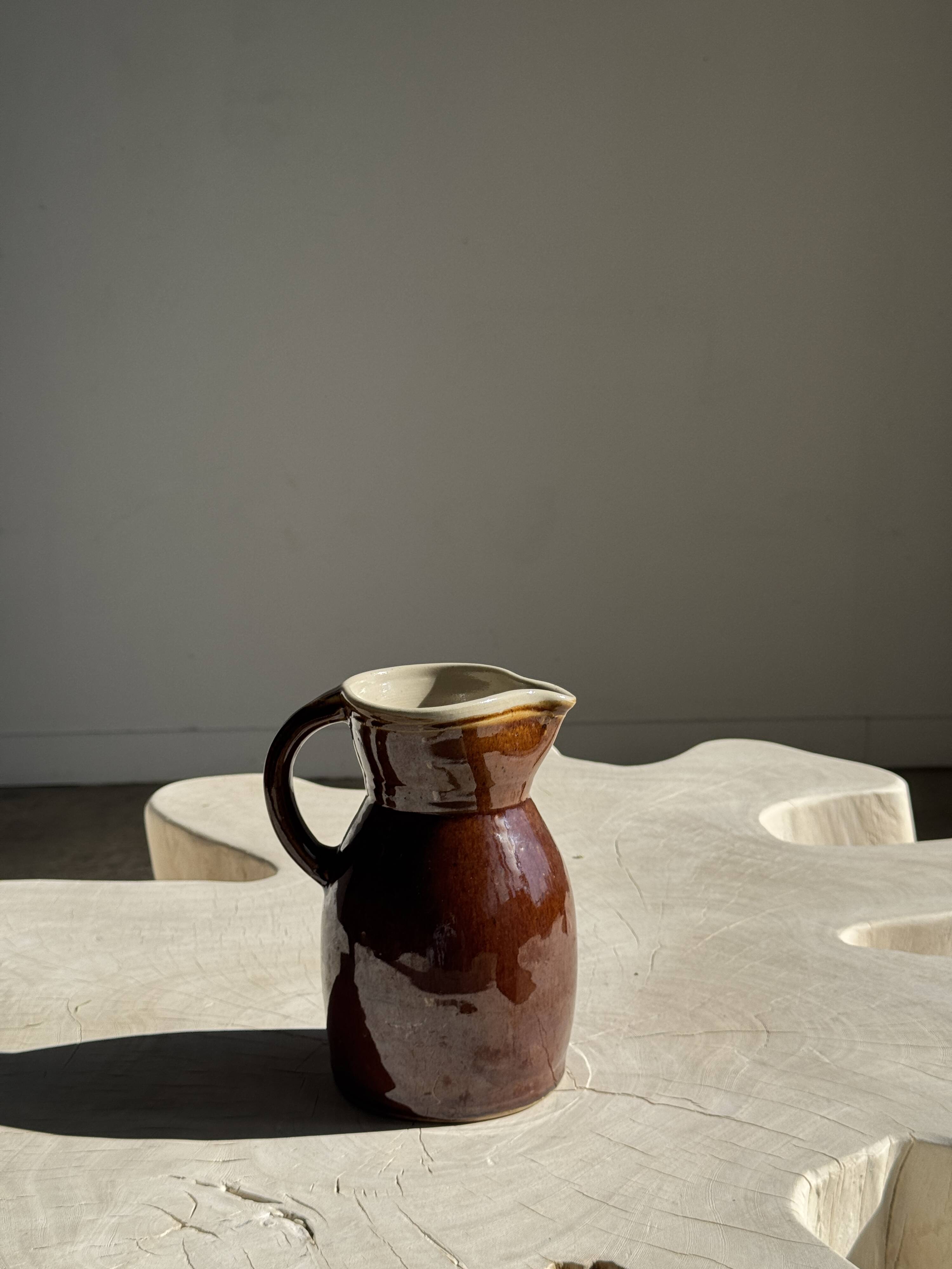 Large brown glazed stoneware jug Grès du Berry Made in France H19