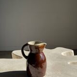Large brown glazed stoneware jug Grès du Berry Made in France H19