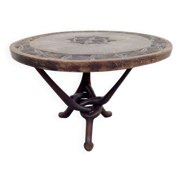 Vintage African Handmade Wooden Folding Table, 1960s