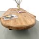 XXL oval coffee table in solid oak, cylindrical base, 1950s.