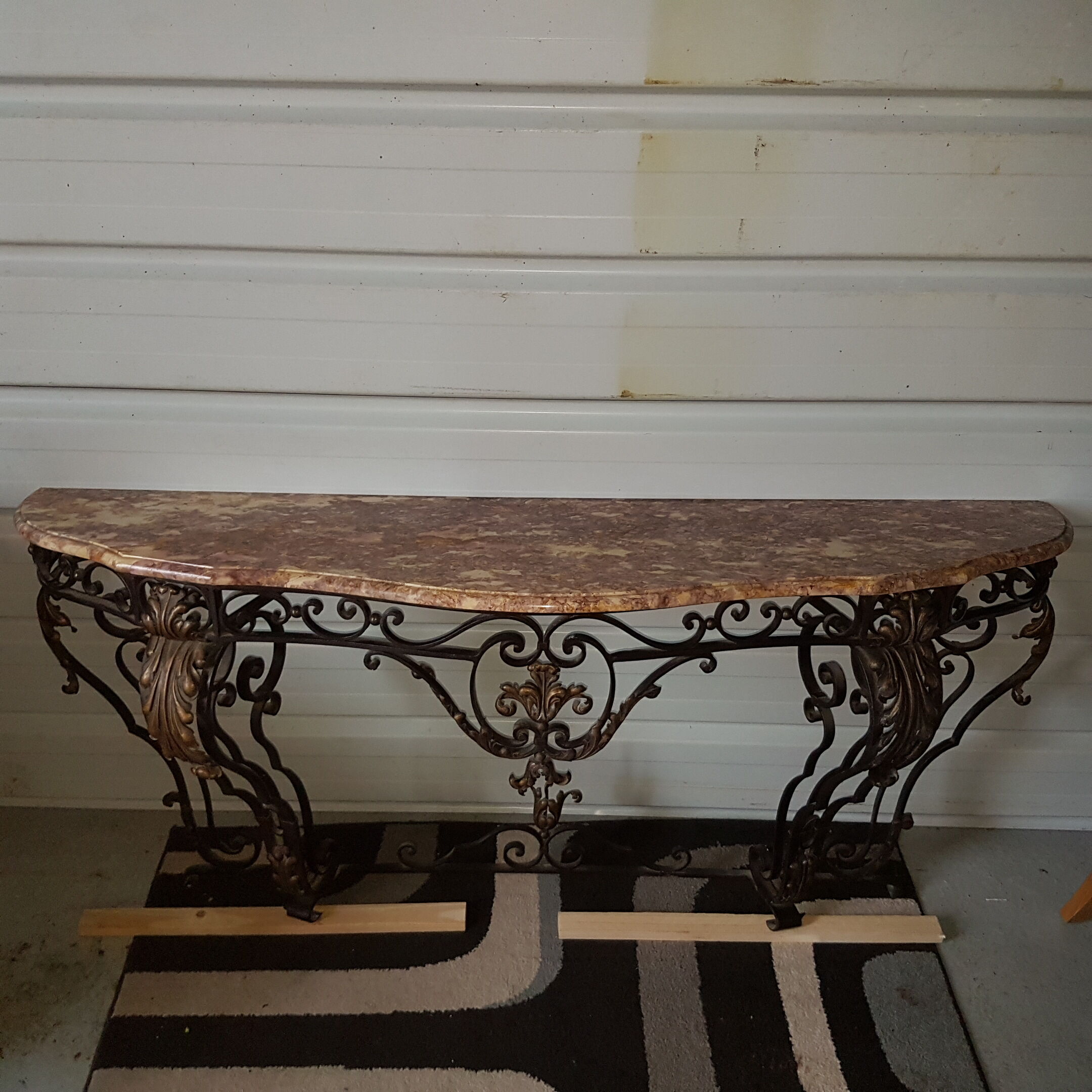Marble wrought iron tray console