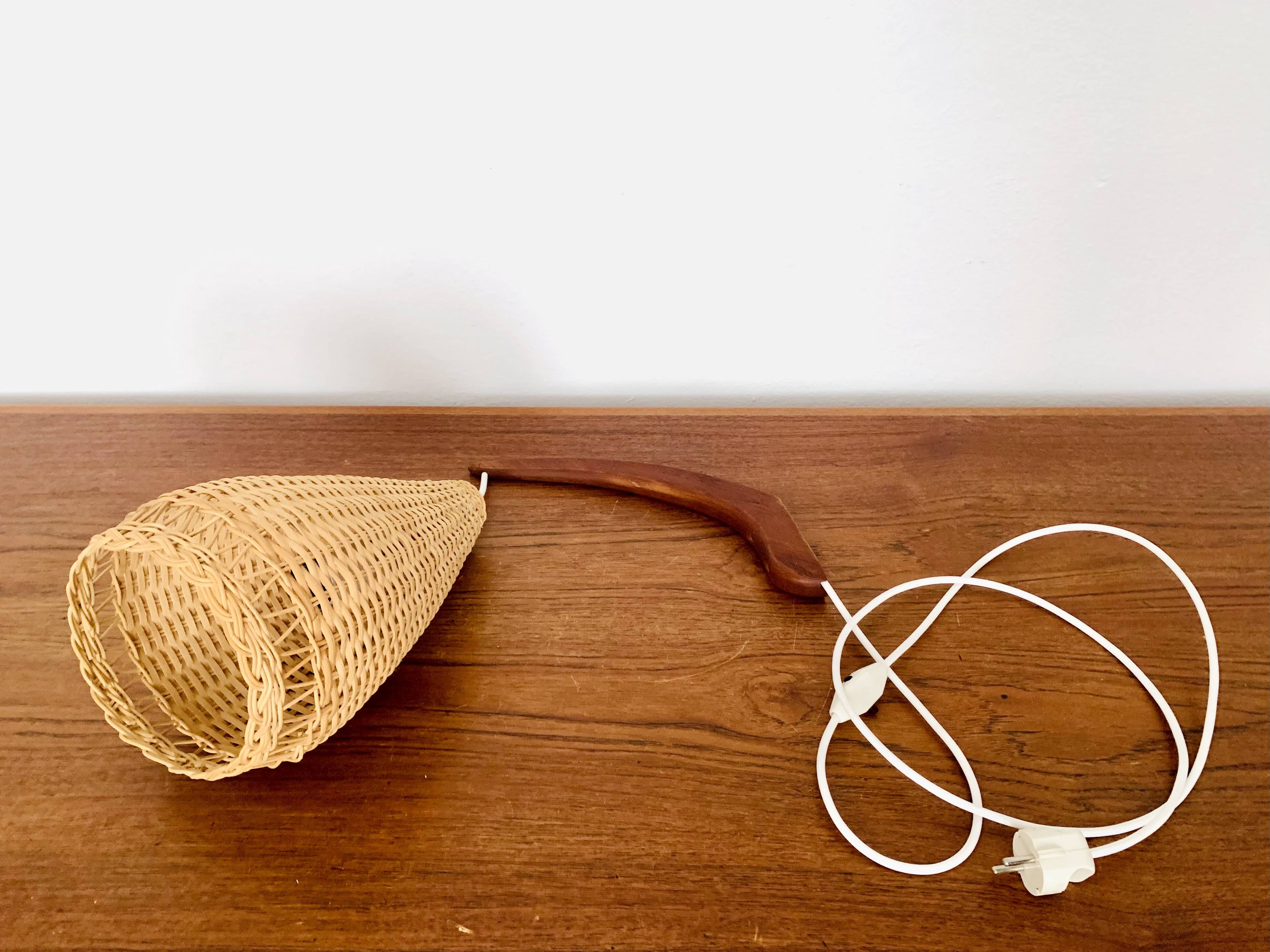 Danish Teak and Wicker Wall Lamp