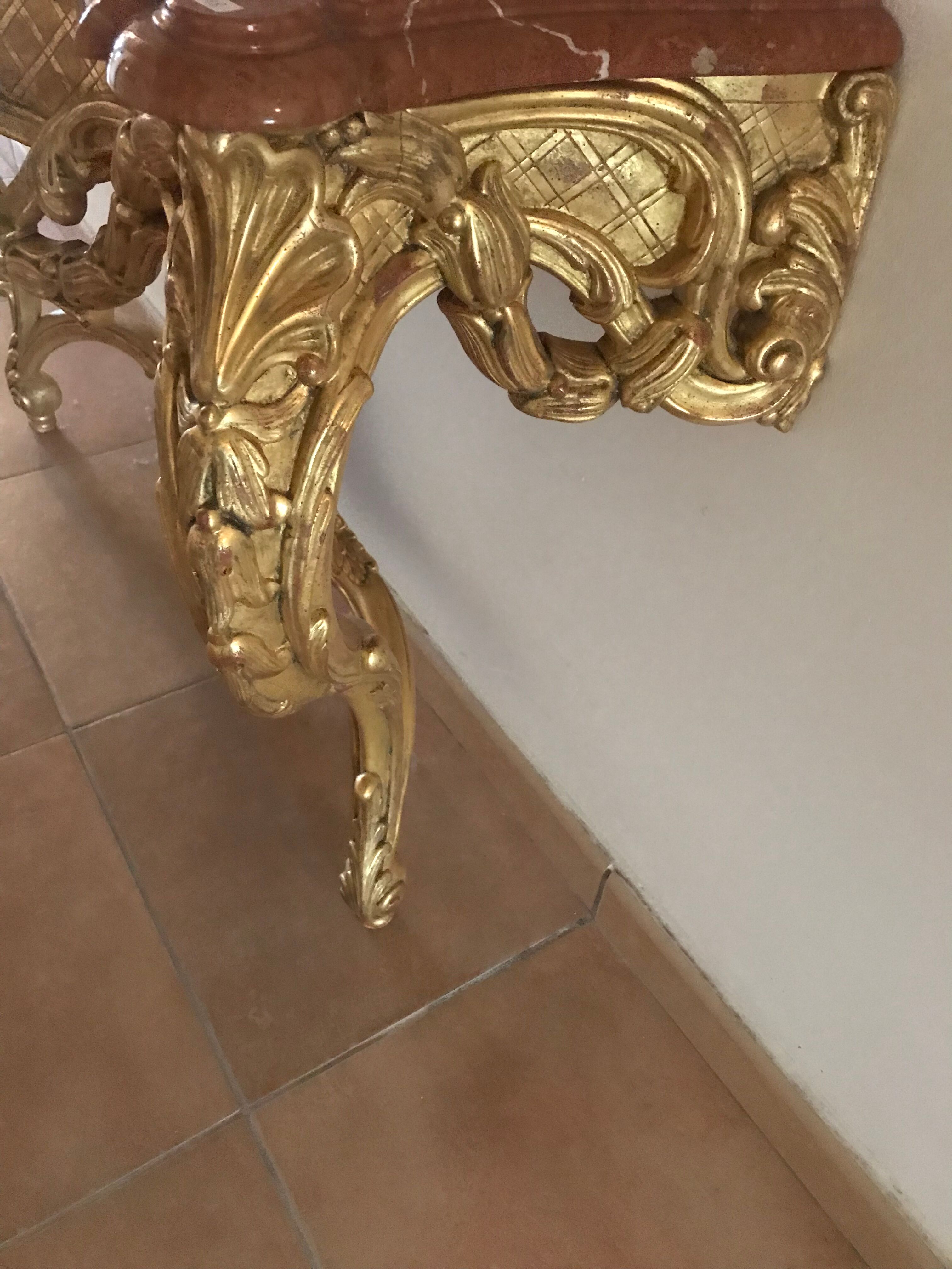 Console in gilded wood of style Louis XV 1970