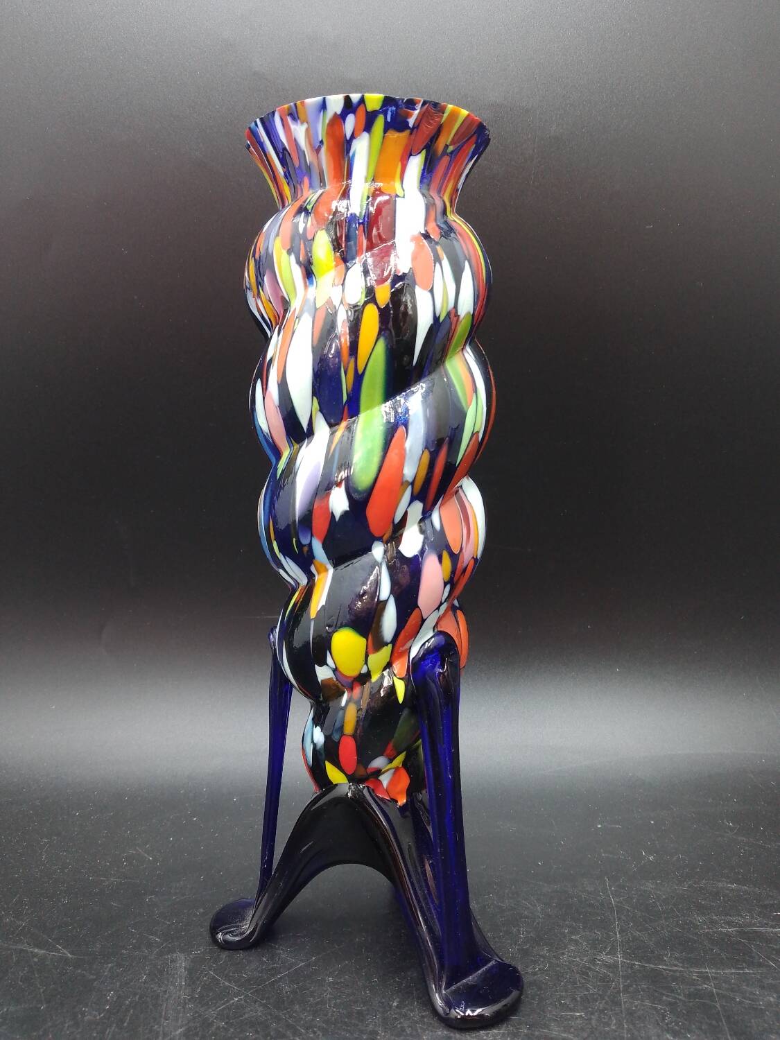 Spotted Glass Vase Borske Sklo Kralik Czech Cobalt Boheme Glass Art Deco 1930