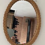Vintage oval rattan mirror