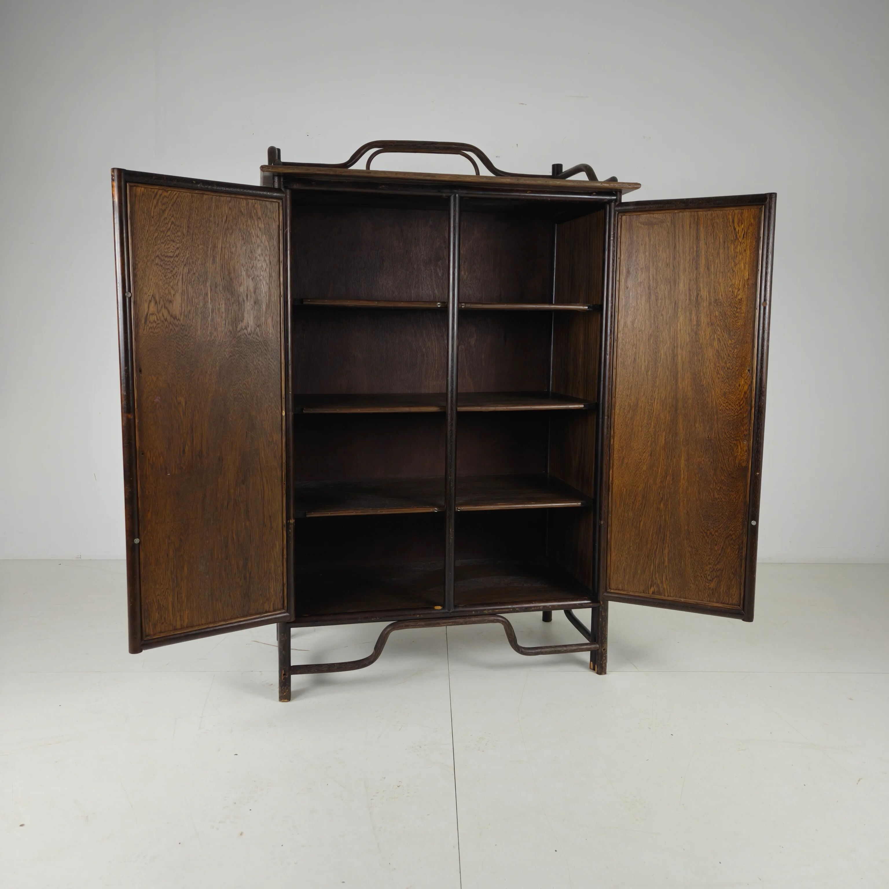 Vintage wicker wardrobe / linen cabinet – rattan & bamboo