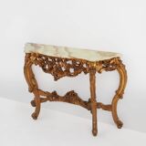 20th century wood-carved Louis XV style console with marble top, France ca. 1970