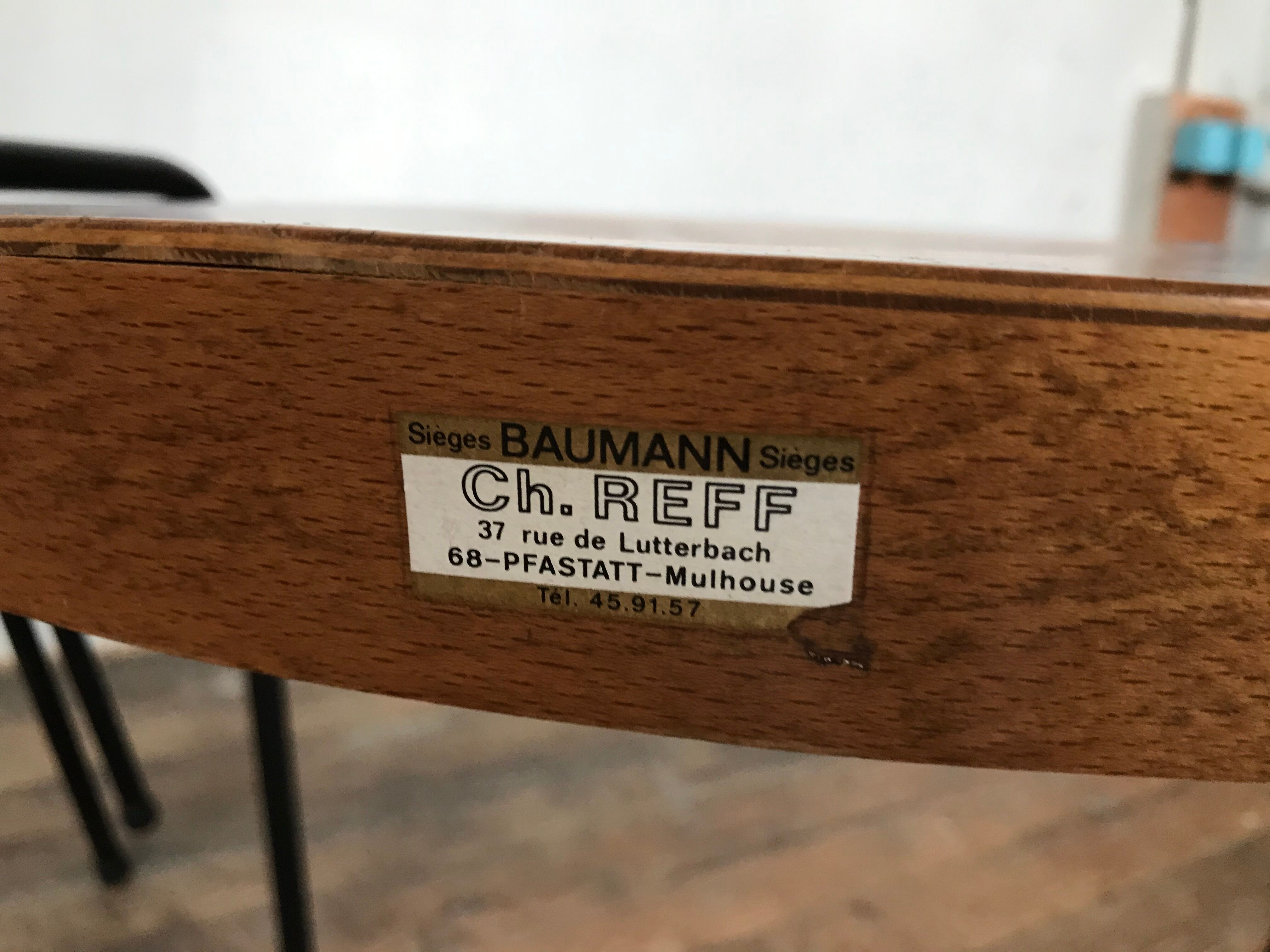 Series of 6 vintage chairs Baumann in beech design year 1950 1960