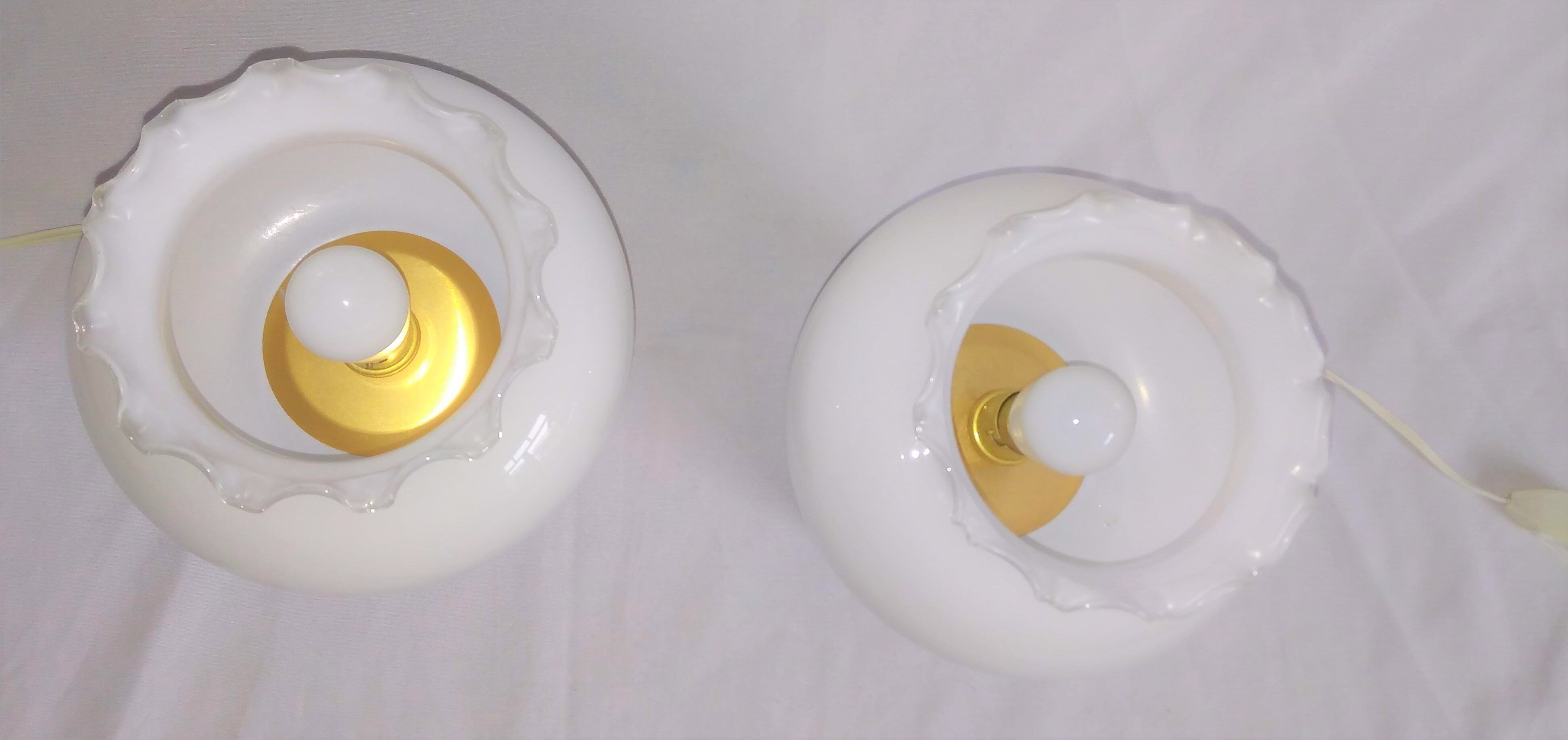 Pair of duck blue and white opaline lamps