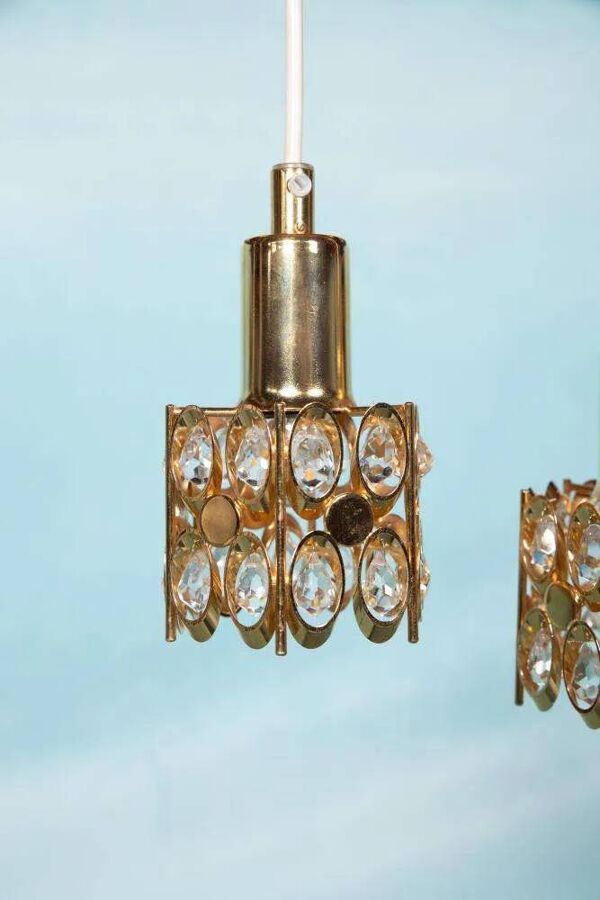 Suspensions Vintage Palwa en laiton & cristal