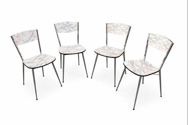 4 chaises en formica aspect marbre, France années 1950-60
