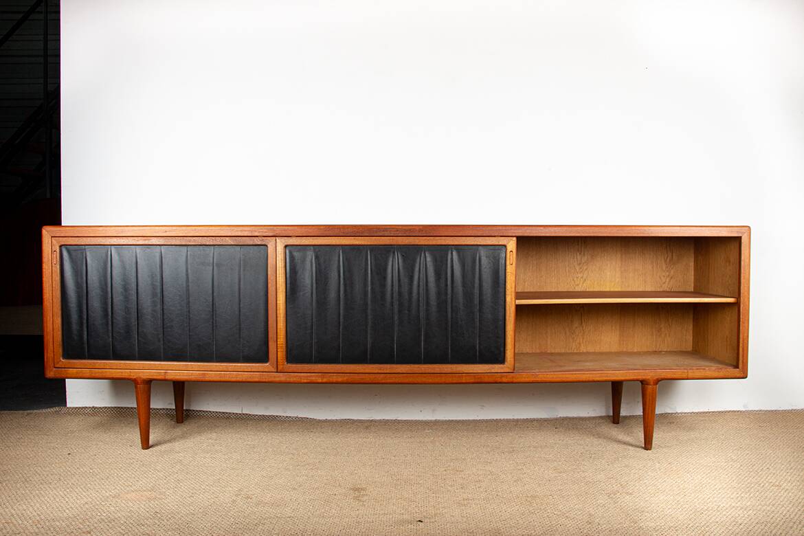 Extra long Danish sideboard, teak, oak, leatherette, 280 cm, Arne Hovmand-Olsen