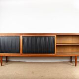 Extra long Danish sideboard, teak, oak, leatherette, 280 cm, Arne Hovmand-Olsen