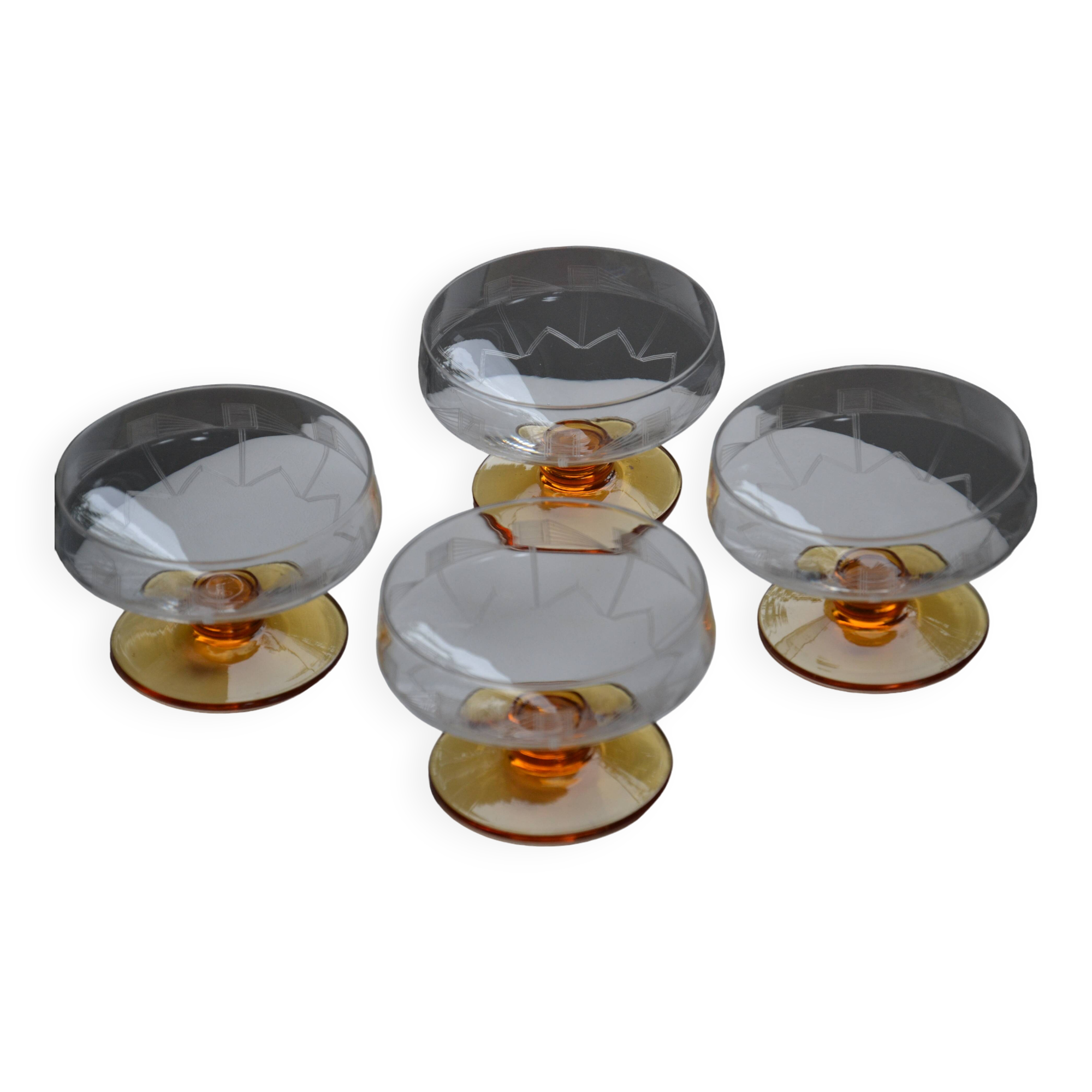 4 champagne glasses chiseled glass