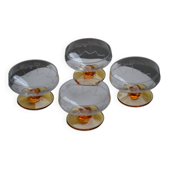 4 champagne glasses chiseled glass