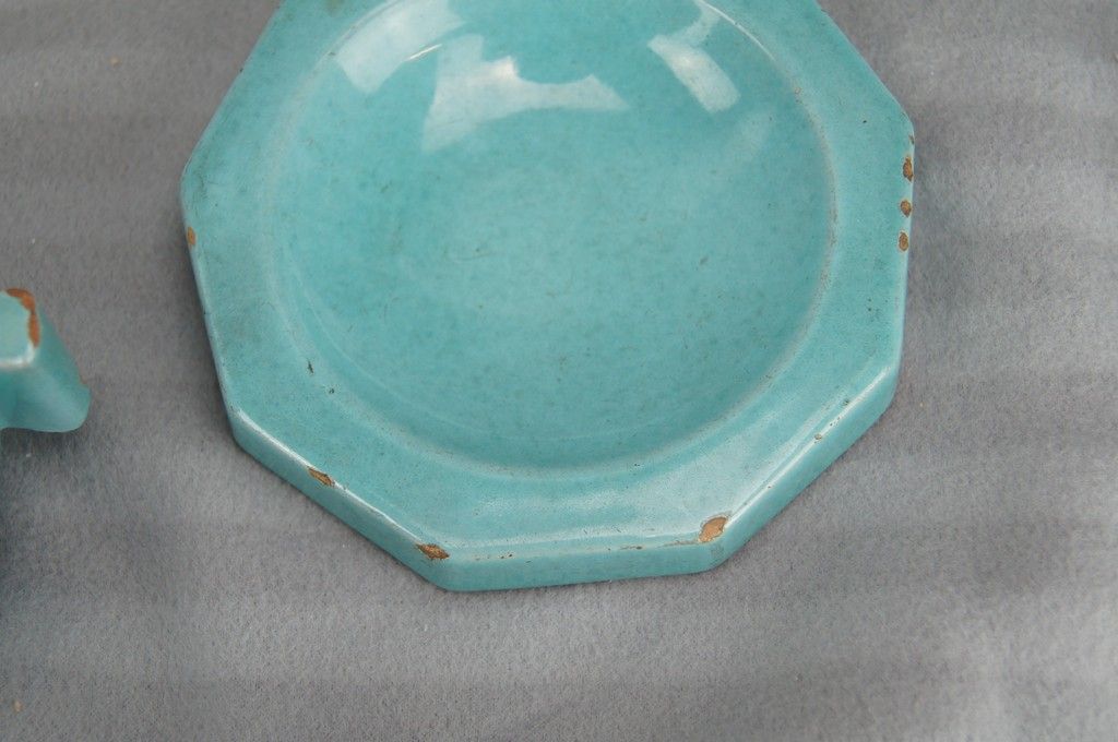 Octagonal blue-green ceramic pot and pouch Lifas / Alice Sordet-Bonifas (1902-1975)