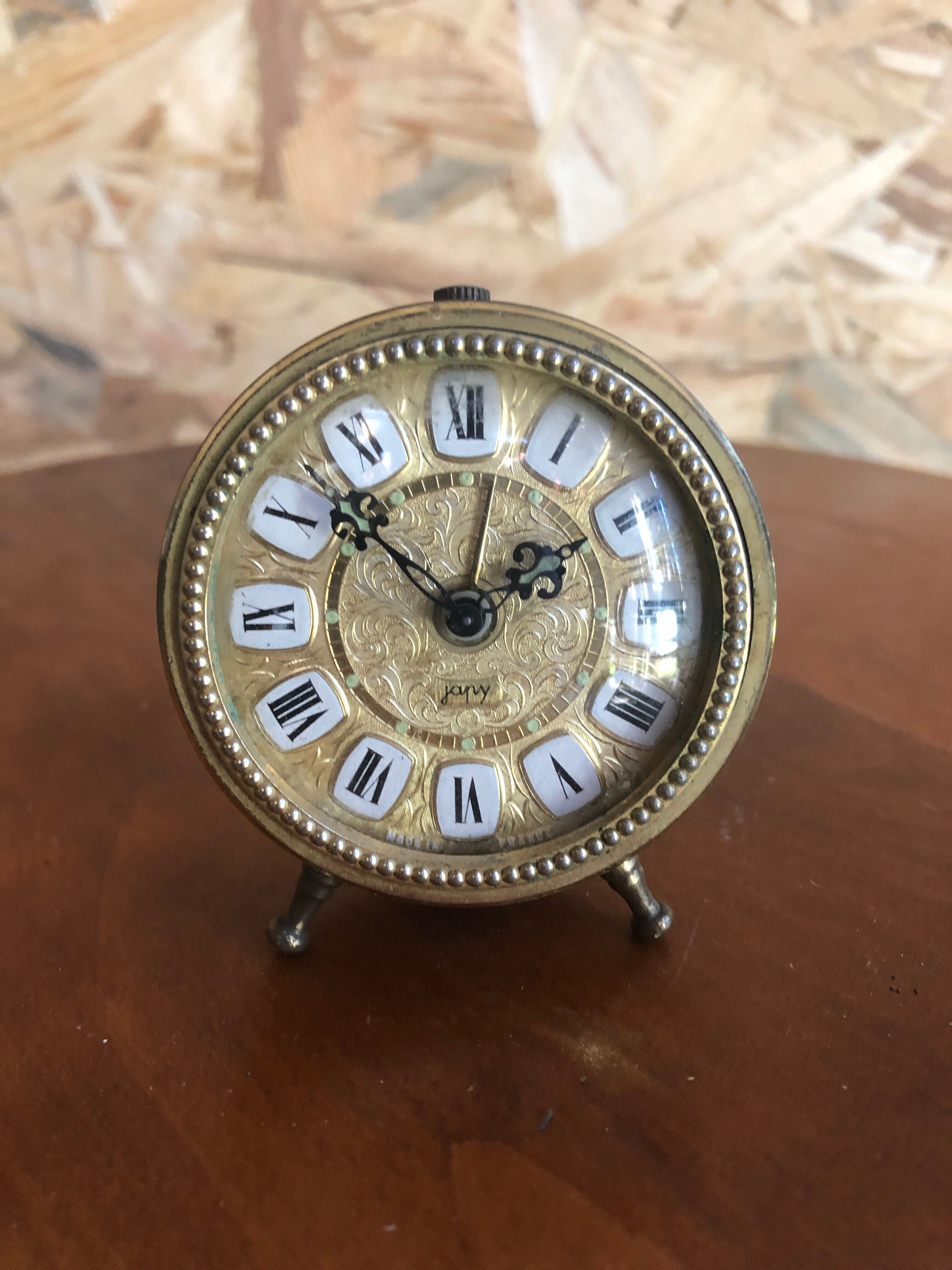 Ancien pendule réveil japy laiton en métal doré