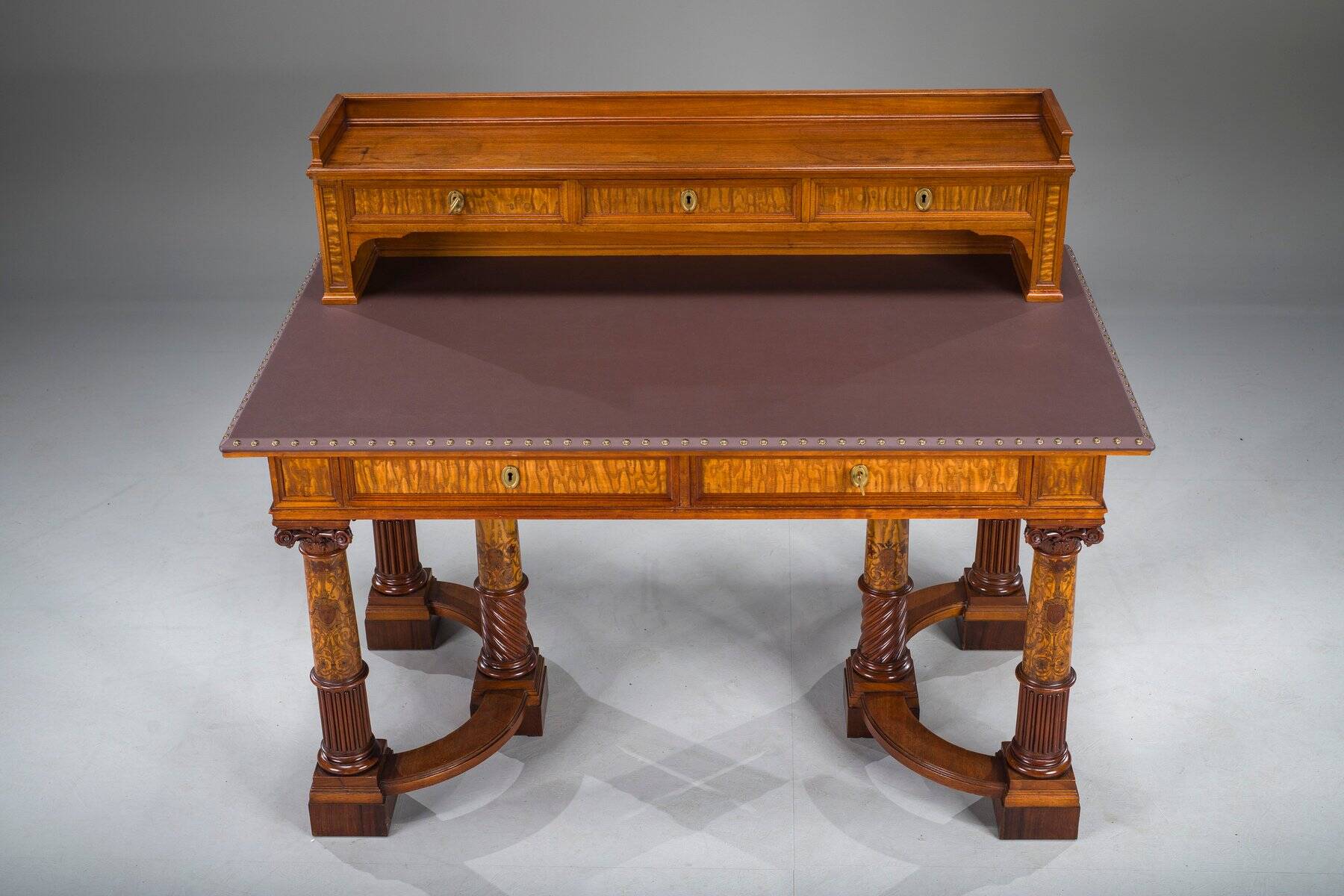 Wilhelmine secretary in walnut & exotic veneer with leather top