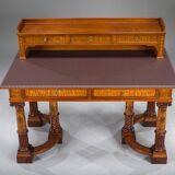 Wilhelmine secretary in walnut & exotic veneer with leather top