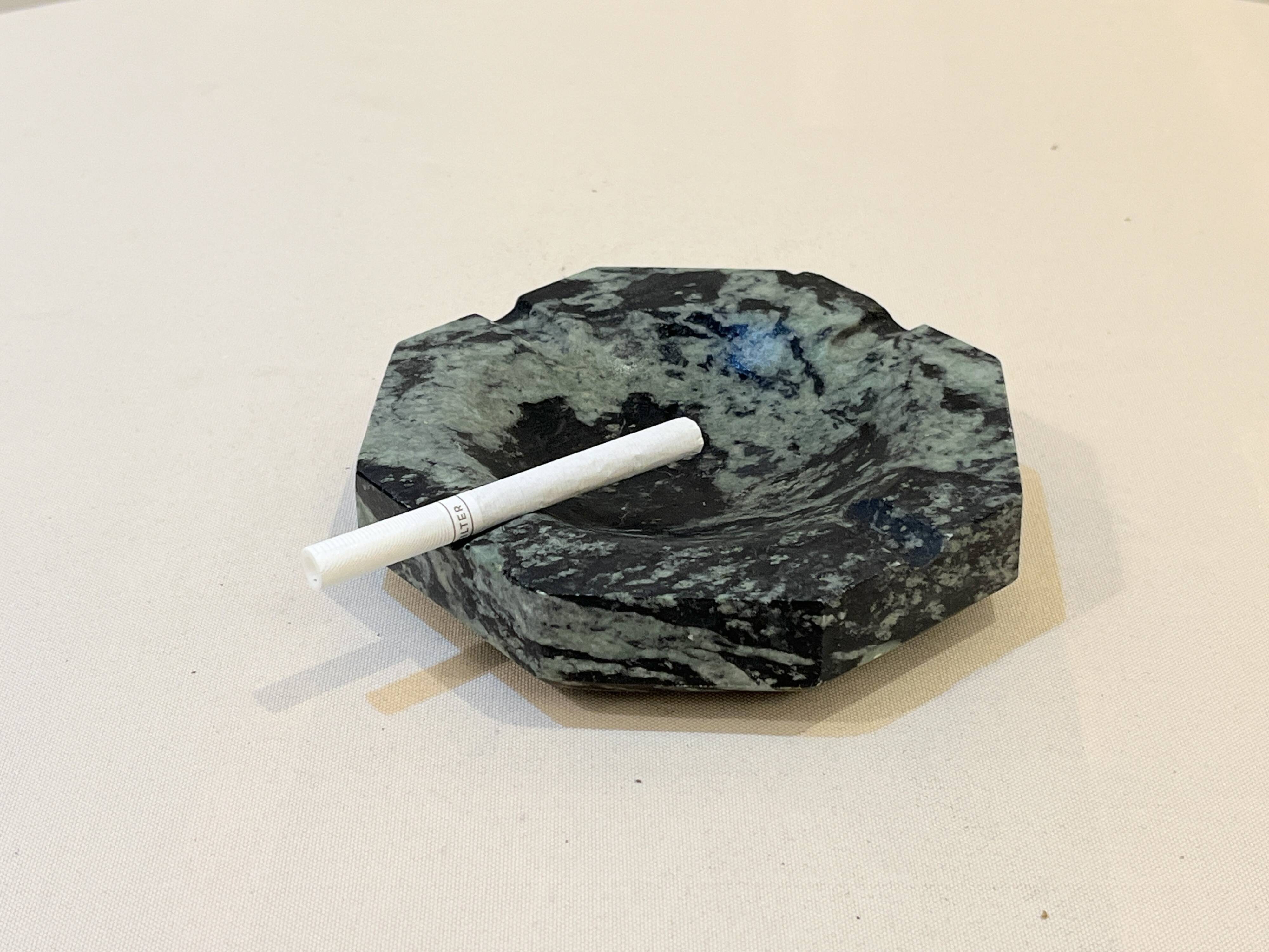 Vintage green and black marble octagonal pocket emptier antique mid-century ashtray