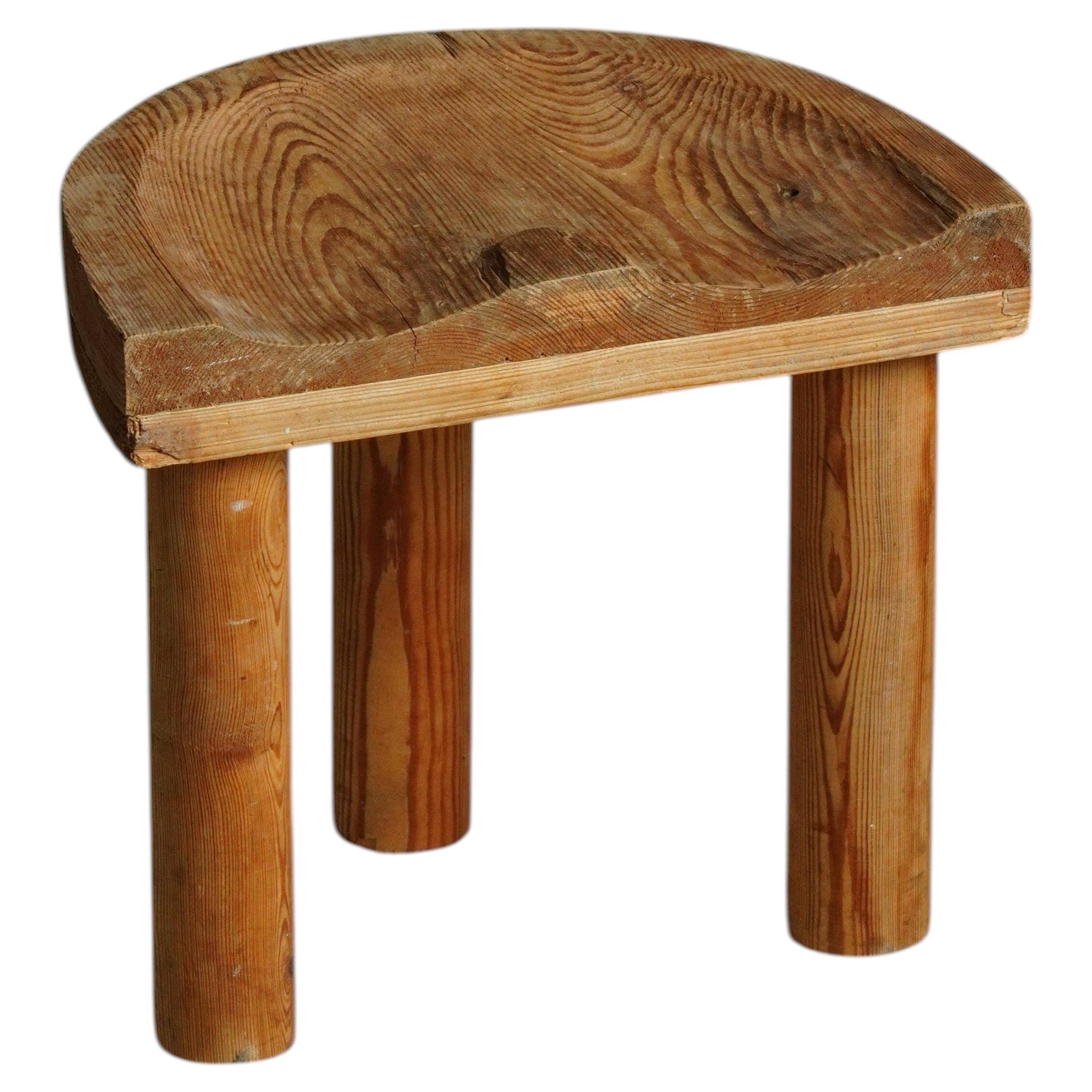 Carved pine stool, Swedish folk art, mid-20th century, 1950s.