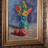 Still life painting vase with flowers by Lupicini - 1960s