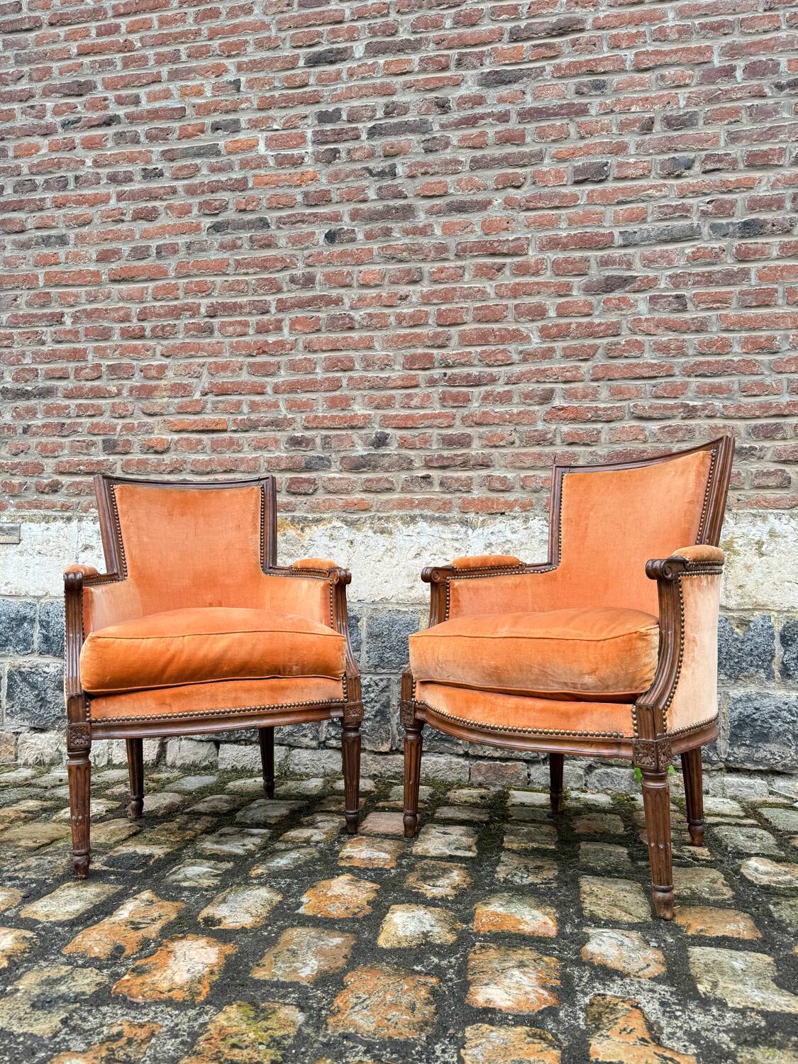 Pair Of Bergères Trapeze Backrest In Walnut Louis XVI XVIII Eme Century