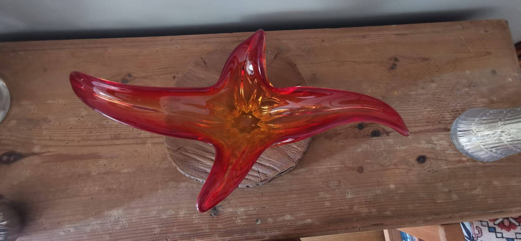 Large orange-red blown glass bowl