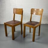 Wooden and leather chairs