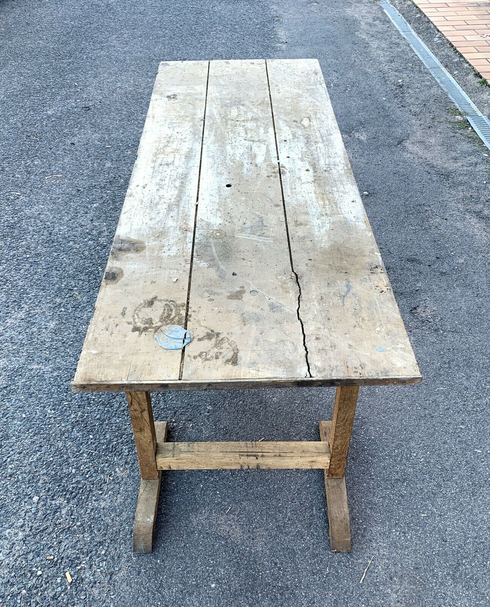 Industrial design of the late nineteenth large factory table in natural wood