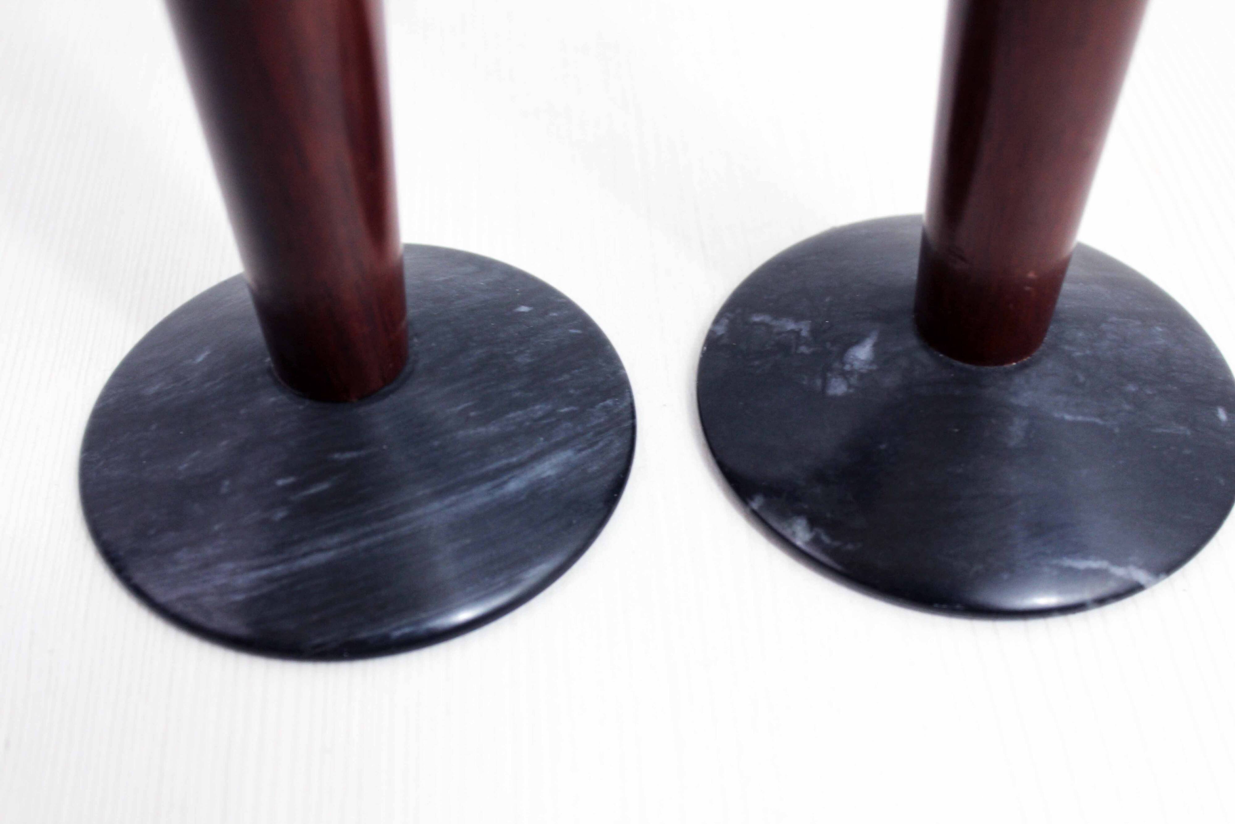 Pair of wood and stone candlesticks