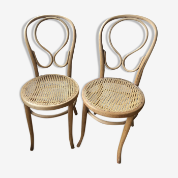Pair of chairs No.20 Massive bent beech, seated in a set.
