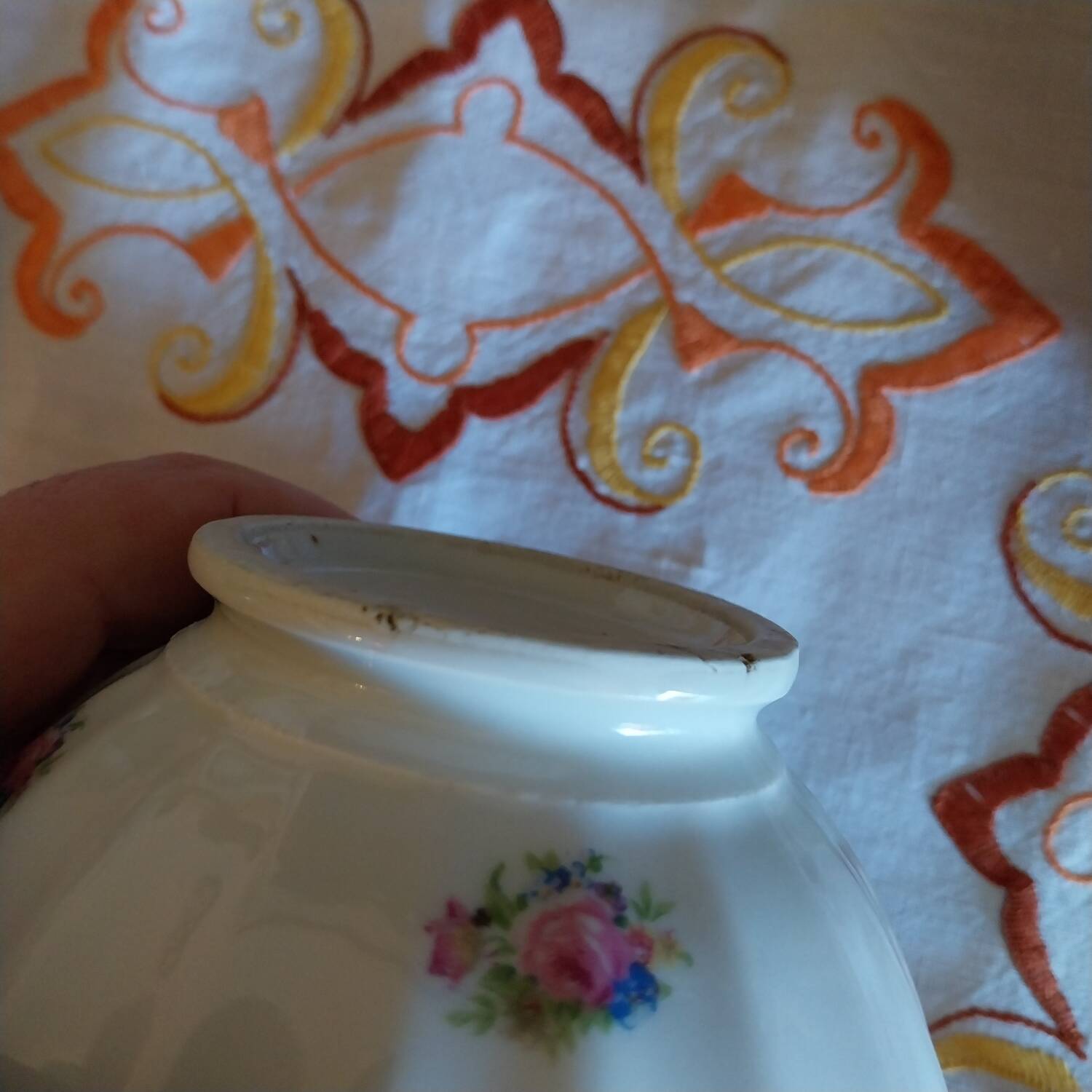 Antique faceted bowls on shower stand