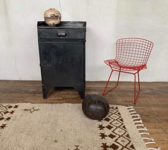 Old Industrial workshop furniture with 1 door 1 drawer in patinated iron