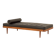 Danish teak daybed in black leather in Hans Wegner style, 1960s