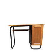 Vintage tubular desk in oak and black metal — 1950s
