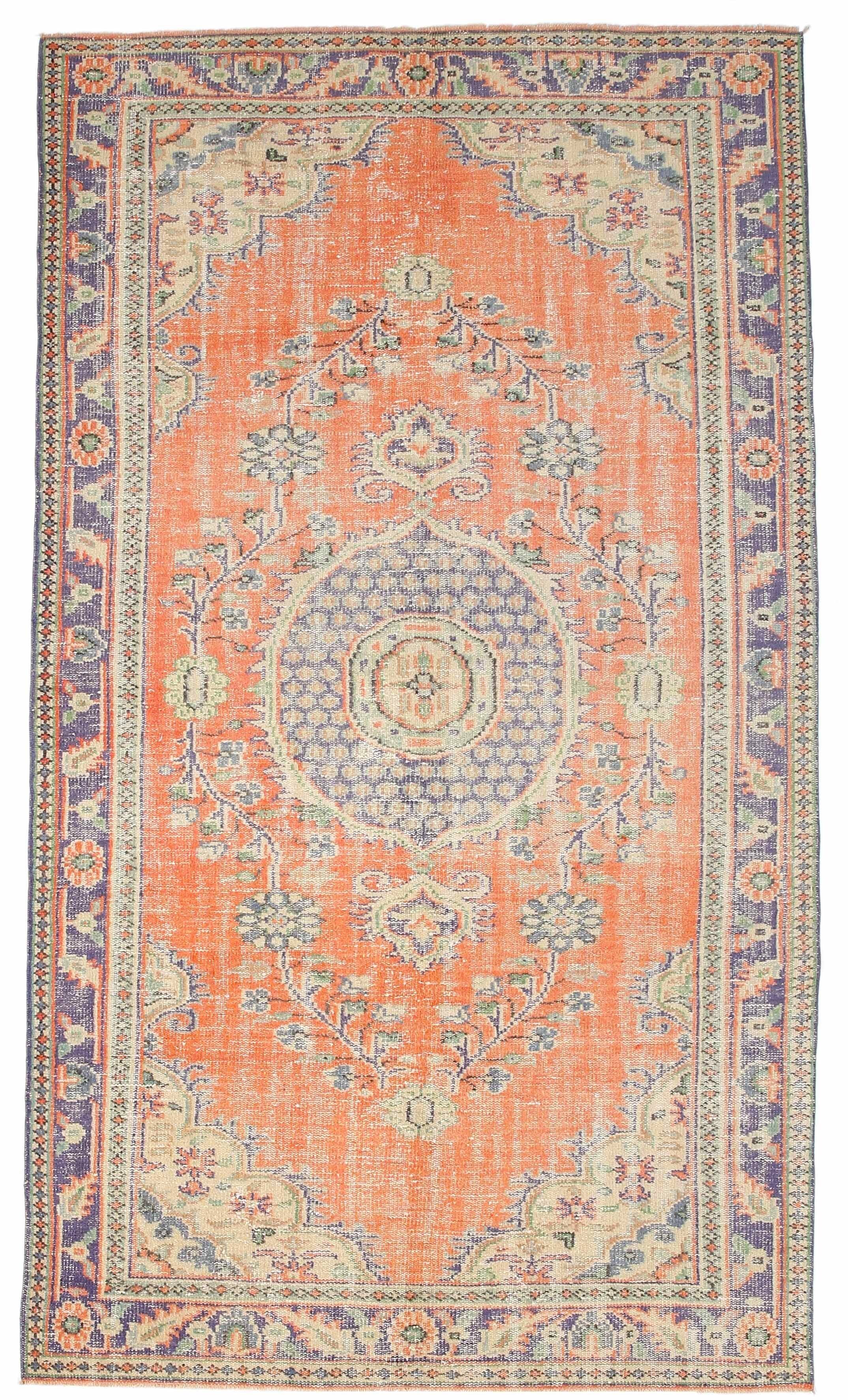 6x10 Faded Orange Classic Pattern Vintage Rug, 177x312 Cm