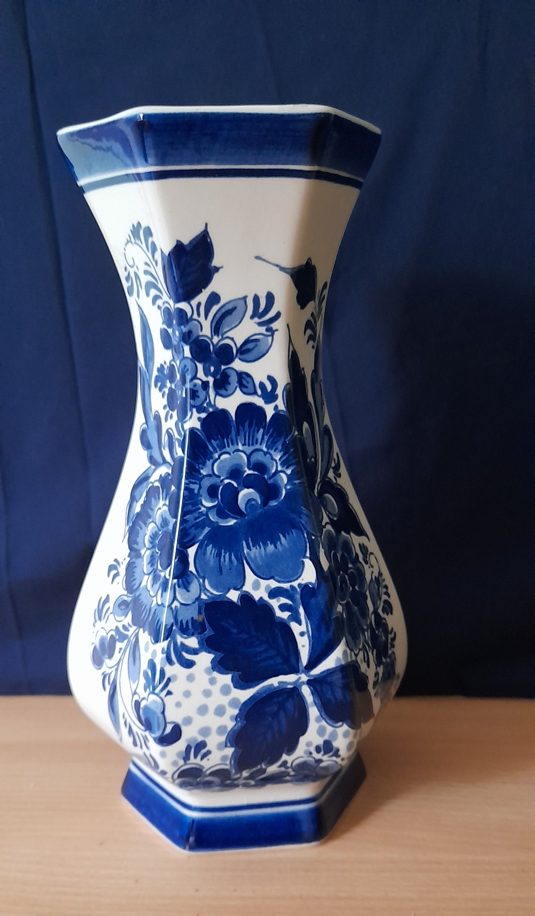 Hexagonal Delft Vase - Delft Blue, Handmade Holland