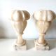Pair of alabaster fireplace vases on marble base